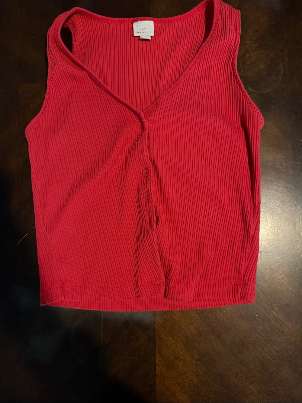 a new day Red Ribbed V-Neck Button Tank - Medium - Picture 2 of 2